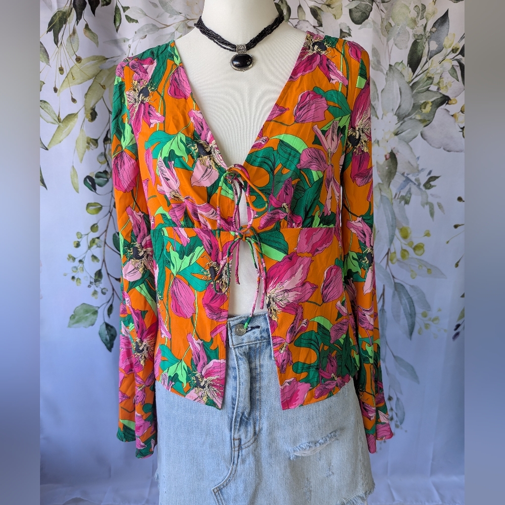 Express Tropical Floral Front Tie Top New With Tags